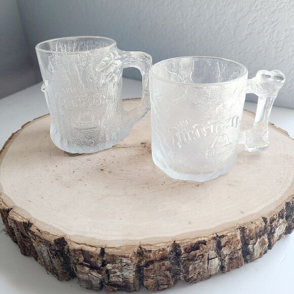 Set of 2 Flintstones Glass Mugs Vintage McDonald's 1993 " RocDonald's"‎ Vintage - Picture 1 of 6